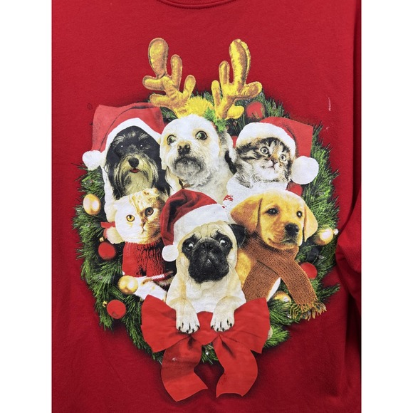 Fifth Sun Christmas Sweatshirt Large Dogs Cats Wreath Ugly Xmas Pullover - Picture 2 of 7